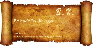 Boksán Kinga névjegykártya